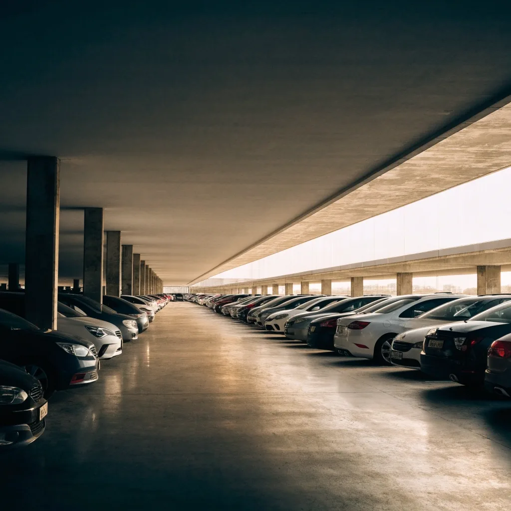 Covered parking level at Sydney Airport in soft morning light