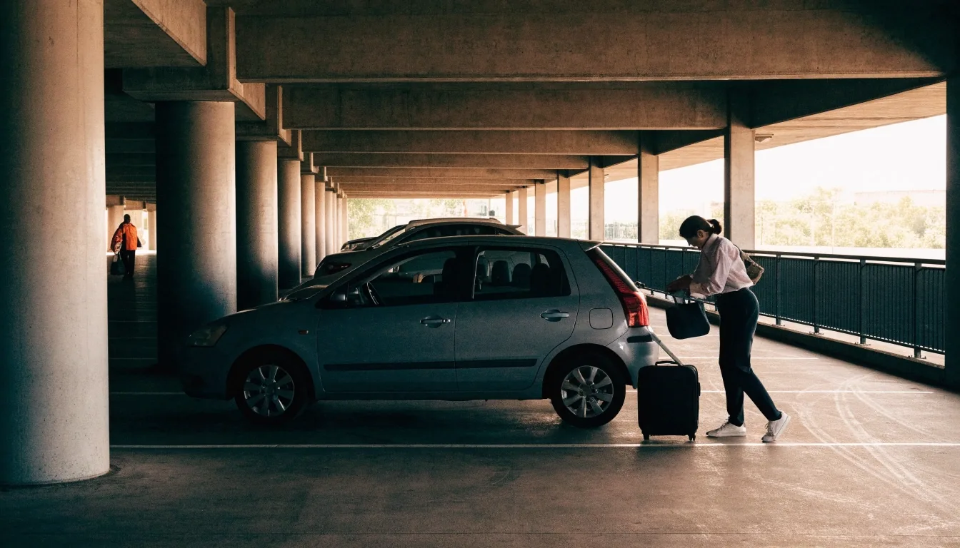 Undercover parking levels inside a Sydney Airport domestic car park