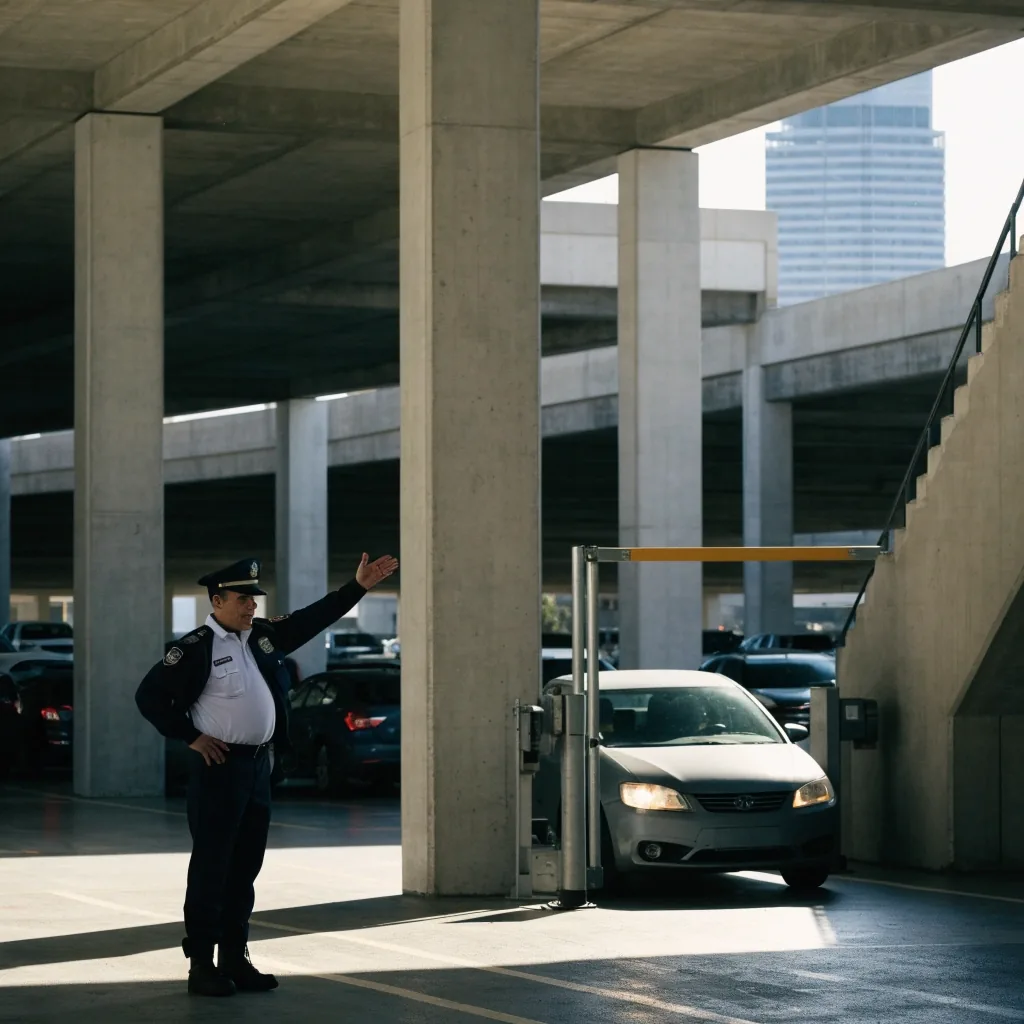 Car entering Sydney Airport undercover parking at dawn