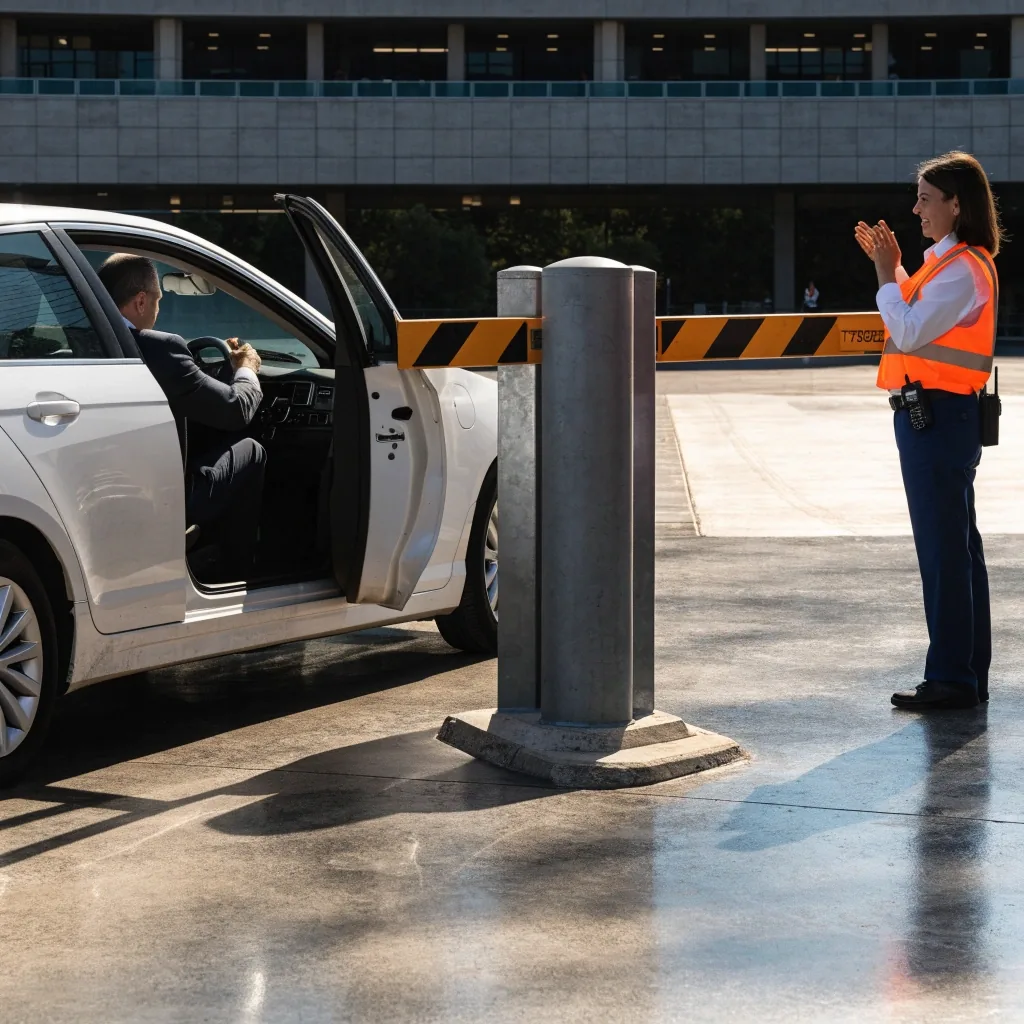 Inside Sydney Airport multi-storey self-park car park with traveller and luggage