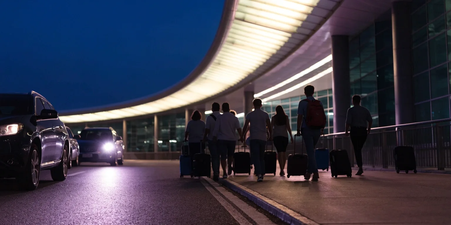 Sydney Airport terminal roadway and parking at night