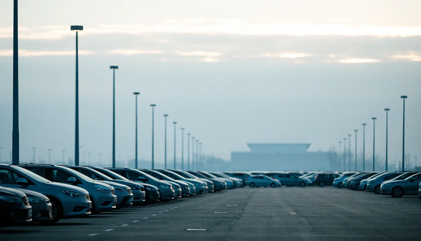 Sydney Airport long term parking rows in early morning light